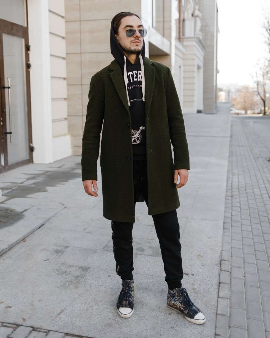 Чоловіче пальто прямого крою, темно-зелене, 7010-17