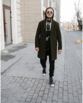 Чоловіче пальто прямого крою, темно-зелене, 7010-17