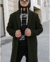 Чоловіче пальто прямого крою, темно-зелене, 7010-17