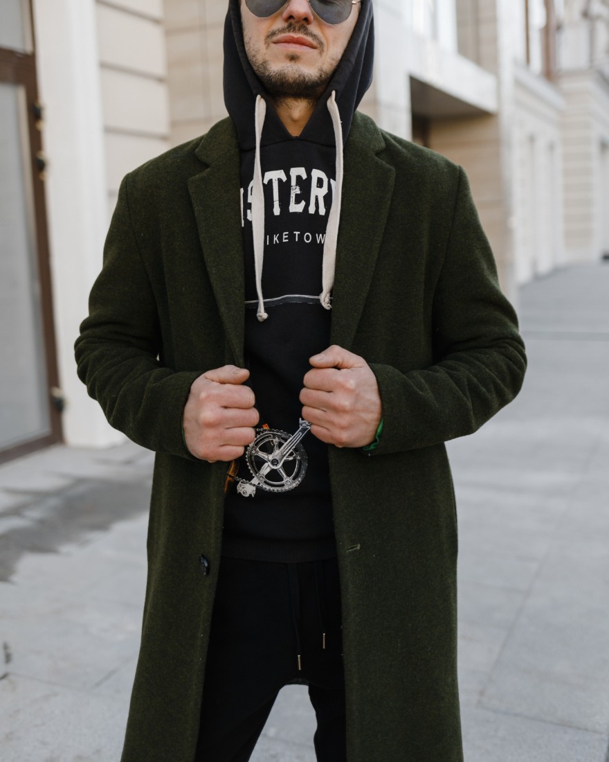 Чоловіче пальто прямого крою, темно-зелене, 7010-17